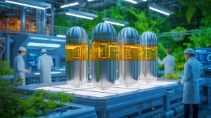 Illustration de l'innovation dans la fabrication additive de composants nucléaires, générée par intelligence artificielle.