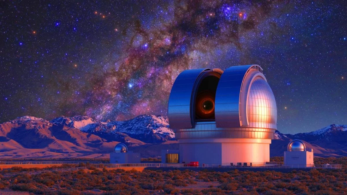 Illustration de l'Observatoire Vera C. Rubin et sa caméra de 3200 mégapixels, générée par intelligence artificielle.
