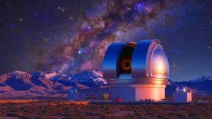 Illustration de l'Observatoire Vera C. Rubin et sa caméra de 3200 mégapixels, générée par intelligence artificielle.
