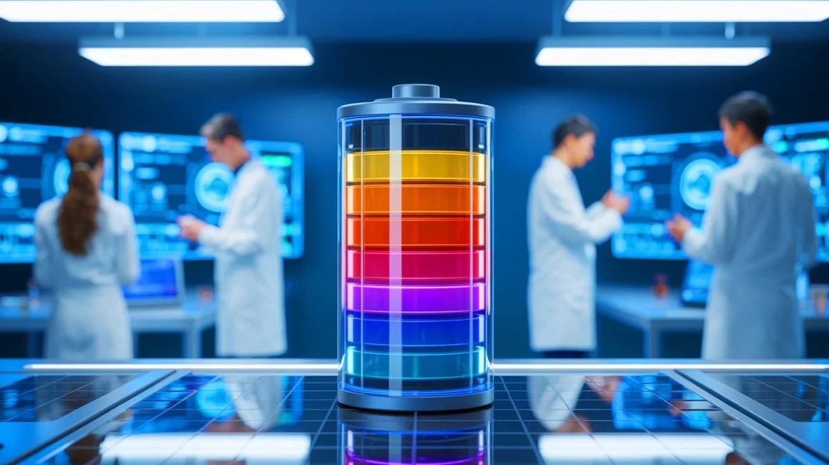 Illustration de l'amélioration des batteries sodium-ion utilisant des oxydes de manganèse, générée par intelligence artificielle.