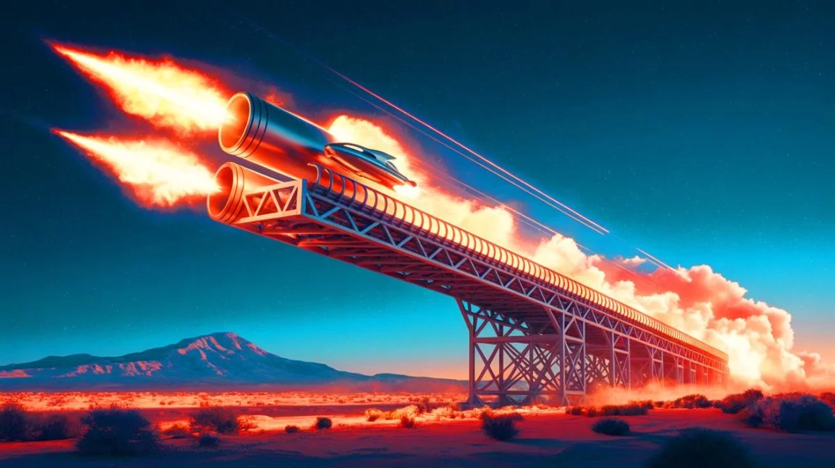 Illustration de la technologie de rampe magnétique d'Auriga Space générée par intelligence artificielle.