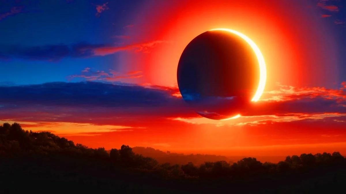 Illustration de l'éclipse solaire partielle visible en France le 29 mars 2025, générée par intelligence artificielle.