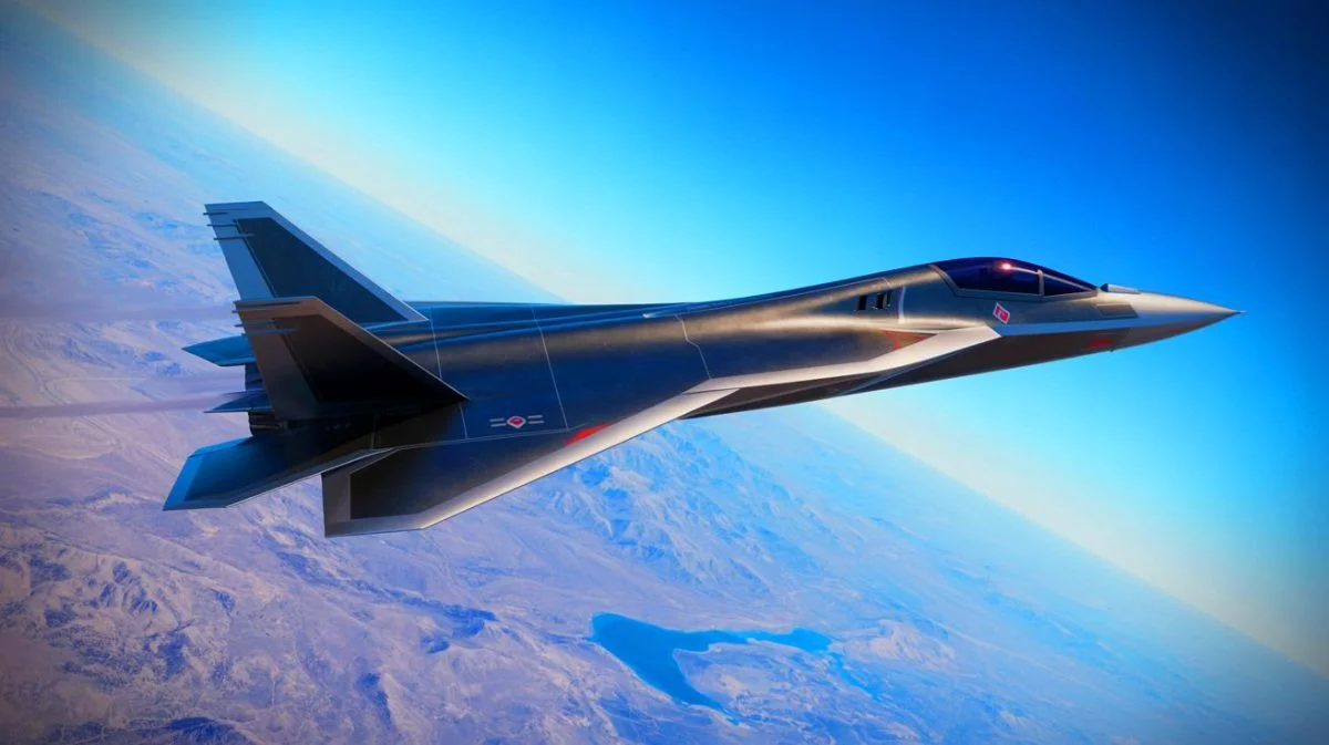 Illustration de l'avion de chasse de 7e génération intégrant des technologies hypersoniques et furtives, générée par intelligence artificielle.
