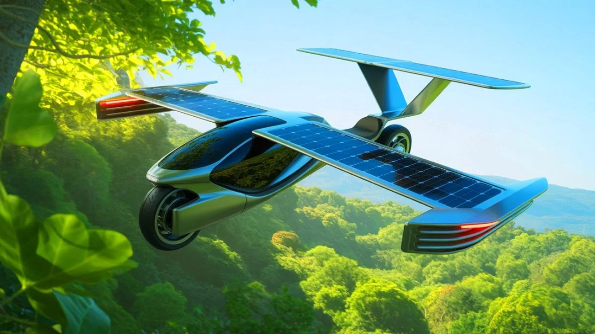 Illustration de l'engin hybride Streetwing, mi-avion mi-drone, générée par intelligence artificielle.
