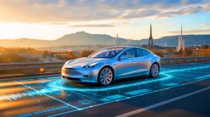 Illustration de la chute des ventes de Tesla en France face à la concurrence chinoise. Image réalisée par IA.