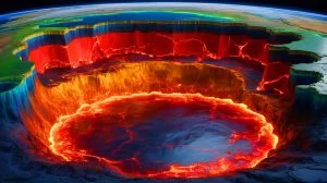 Illustration de la formation d'un océan de magma basal sur Terre. Image réalisée par IA.