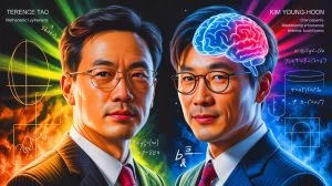 Illustration de Terence Tao et Kim Young-hoon, deux génies aux QI les plus élevés au monde. Image réalisée par IA.
