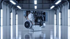 Illustration de la prouesse technique du moteur électrique ultraléger de YASA, générée par intelligence artificielle.