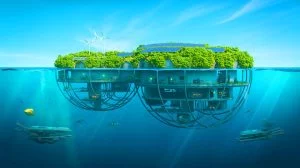 Illustration de gratte-mer futuriste explorant l'urbanisation des profondeurs marines. Image réalisée par IA.