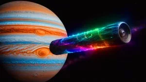 Illustration de l'objet interstellaire A11pl3Z traversant notre Système solaire. Image réalisée par IA.