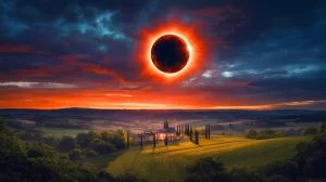 Illustration de l'éclipse solaire totale en France prévue pour 2081. Image réalisée par IA.