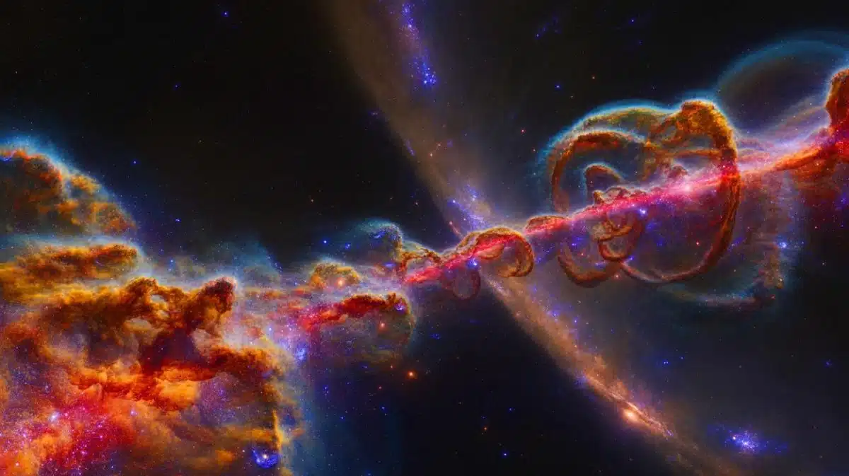 « Une barrière cosmique inimaginable » : des astronomes découvrent une muraille gigantesque vieille de 10 milliards d’années-lumière Illustration de la découverte du Grand Mur d'Hercule-Couronne Boréale, une structure cosmique gigantesque. Image réalisée par IA.