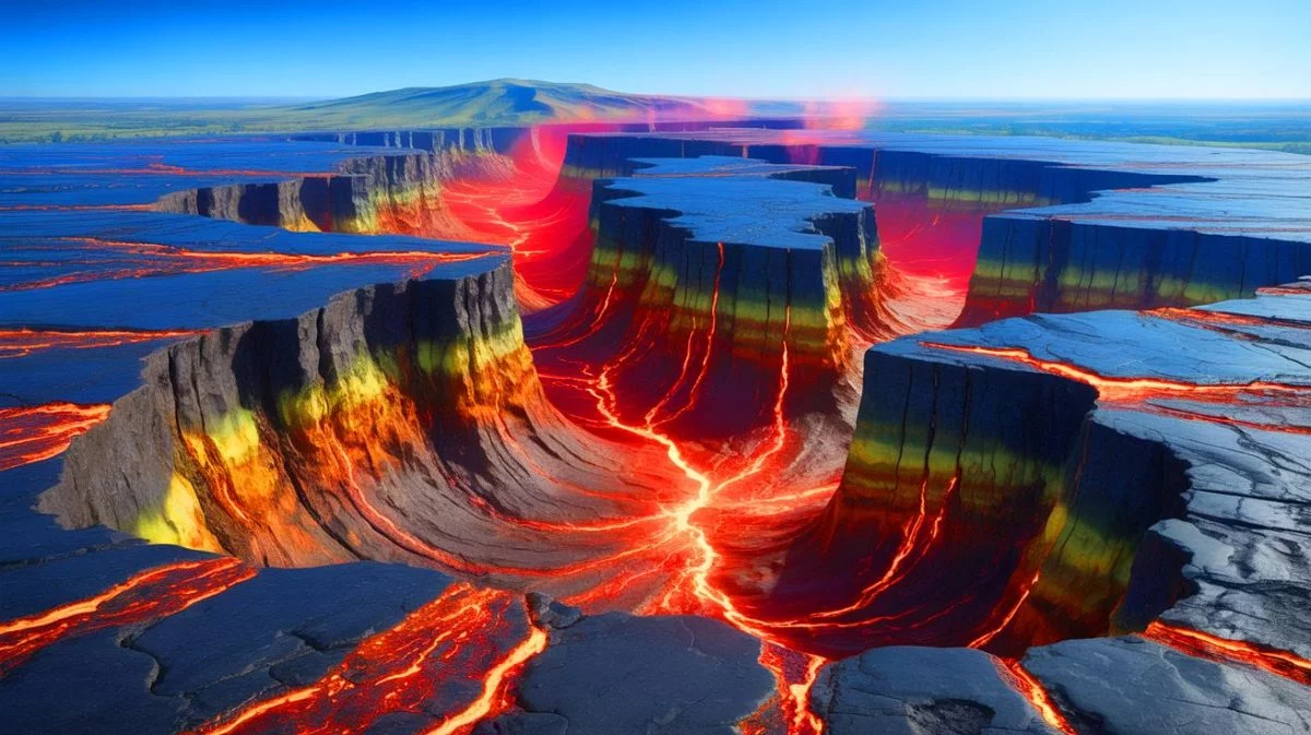 Illustration de la pulsation rythmique du manteau terrestre sous la région de l'Afar en Éthiopie. Image réalisée par IA.