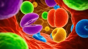 Illustration de la division cellulaire asymétrique. Image réalisée par IA.