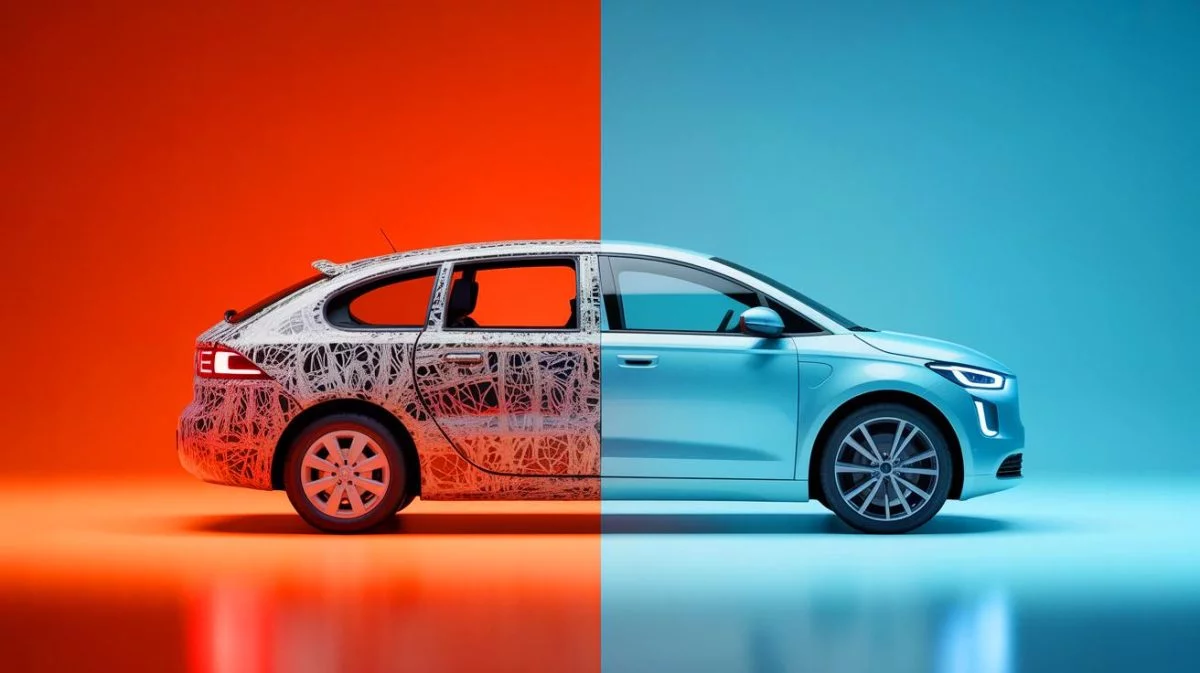 Illustration de la différence de durée de vie entre voitures électriques et thermiques. Image réalisée par IA.