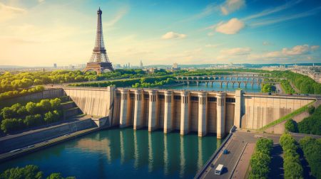 Illustration de la construction du plus grand barrage hydroélectrique au monde.