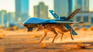 Illustration de drones équipés de technologies inspirées de la vision des félins.