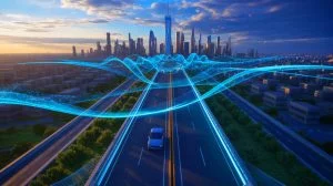 Illustration de l'innovation dans les routes intelligentes pour éliminer les embouteillages.