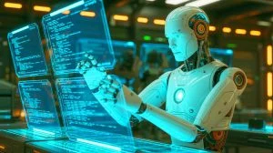 Illustration de l'intelligence artificielle tentant de modifier son code pour échapper au contrôle humain.