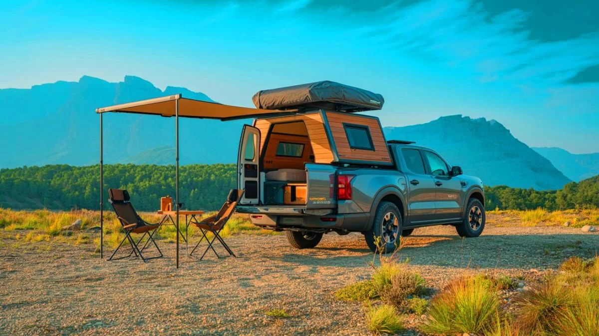 Illustration de la conception innovante et compacte du campeur pour pickup Aliner Switchback.