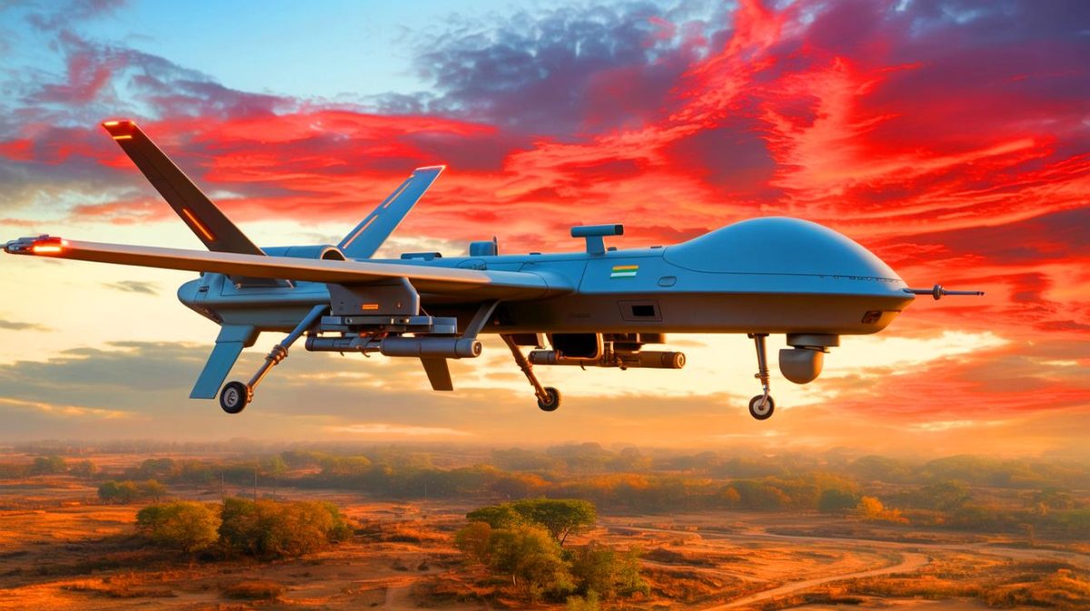 Illustration de drones militaires indiens développés par Raphe mPhibr intégrant des technologies de pointe.