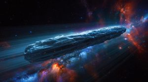 Illustration de l'objet interstellaire A11pl3Z traversant notre Système solaire à grande vitesse.