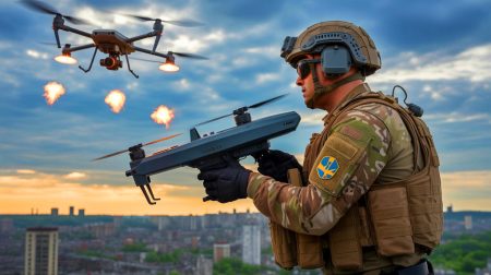 Illustration de l'utilisation de munitions antidrones par l'armée ukrainienne pour contrer les menaces aériennes russes.