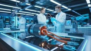 Illustration de câbles en nanotubes de carbone développés par le KIST pour remplacer le cuivre dans les moteurs électriques.