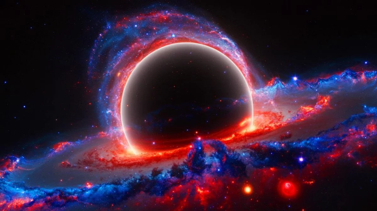Illustration de la découverte d'un trou noir ultramassif au cœur d'une galaxie fossile.