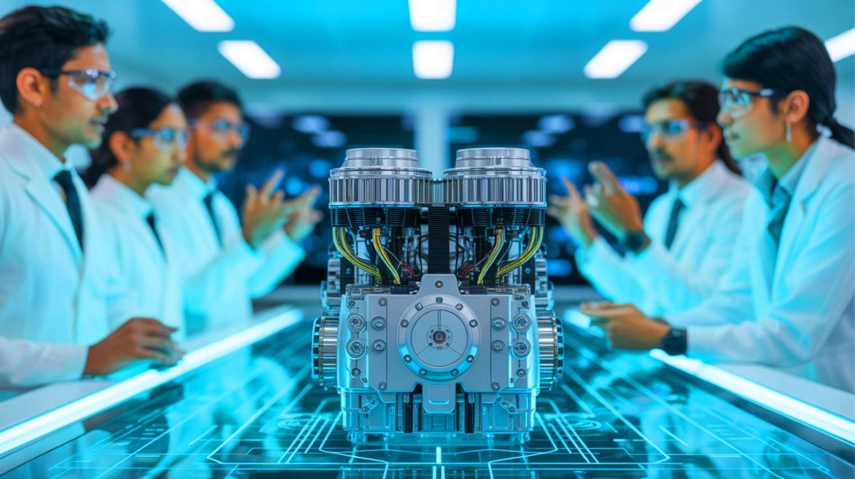 Illustration de la présentation du moteur Hyperion par Tata Motors, une avancée technologique révolutionnaire dans l'industrie automobile.
