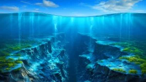 Illustration de la baisse du niveau de la mer due au ralentissement de l'expansion des fonds marins.