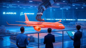 Illustration de l'adoption des thermoplastiques par Airbus et Boeing pour révolutionner la fabrication des avions.