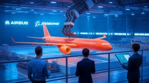 Illustration de l'adoption des thermoplastiques par Airbus et Boeing pour révolutionner la fabrication des avions.