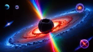 Illustration de la découverte d'un jet cosmique illuminé par le Big Bang à 11 milliards d'années-lumière.