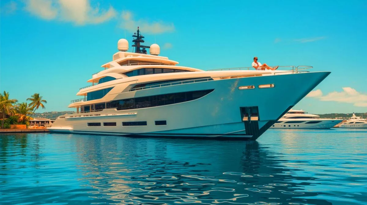 Illustration de Gabe Newell vivant et travaillant sur son superyacht Rocinante.
