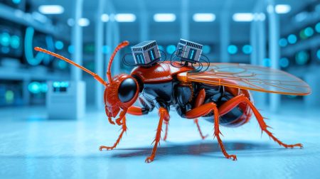 Illustration de cafards transformés en espions robotiques par SWARM Biotactics.