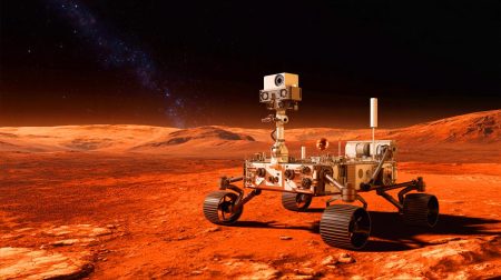 Illustration de la mission du rover Rosalind Franklin sur Mars, développée par Airbus UK et l'ESA.