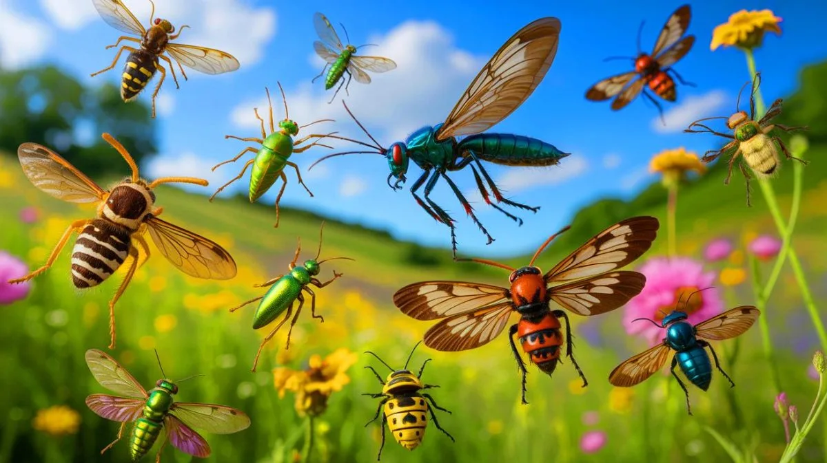 Illustration de la chute dramatique des populations d'insectes volants liée au changement climatique.