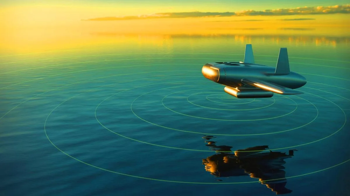 Illustration de la technique d'interception des communications sous-marines par radar aérien.