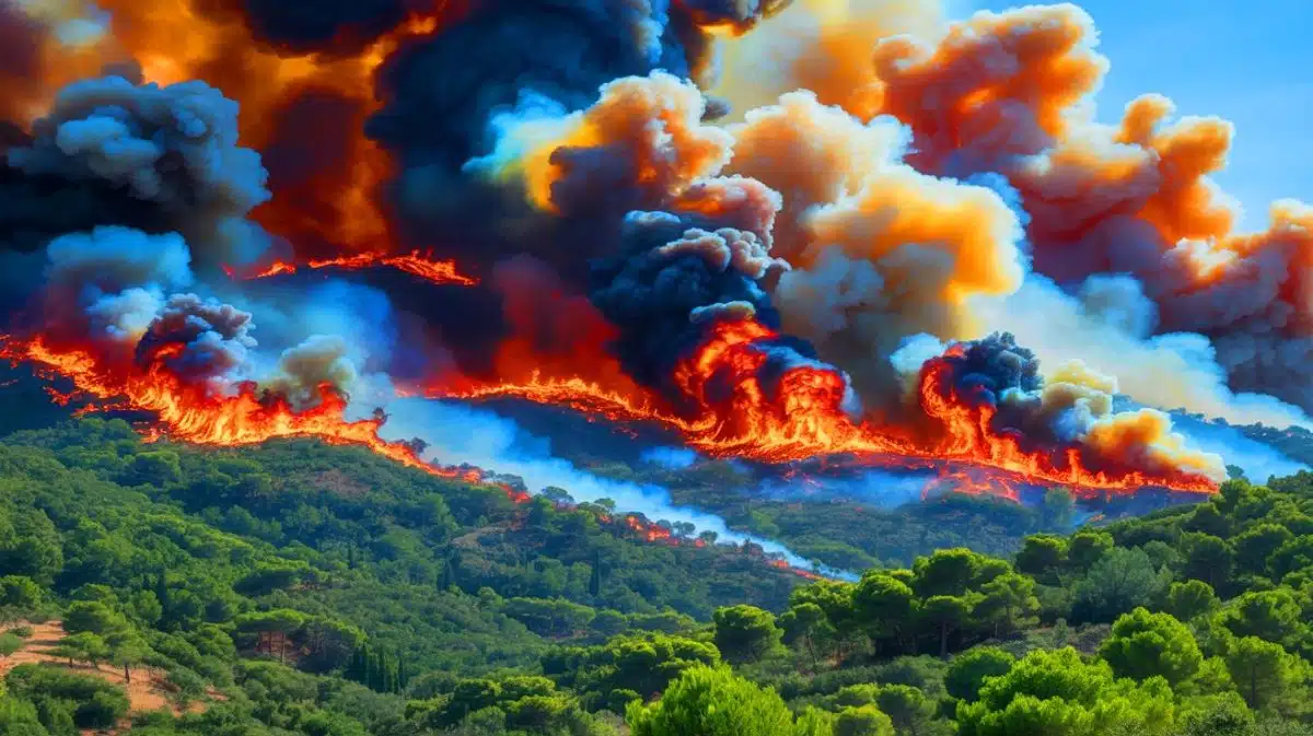 Illustration de la dévastation causée par les incendies en Espagne et au Portugal amplifiés par le changement climatique.