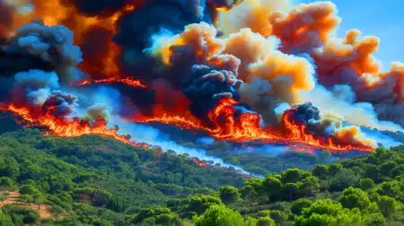 Illustration de la dévastation causée par les incendies en Espagne et au Portugal amplifiés par le changement climatique.