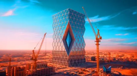 Illustration de la construction du Mukaab, futur plus grand bâtiment en volume à Riyad.