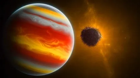 Illustration de la formation théorique de trous noirs de masse planétaire par accumulation de matière noire.
