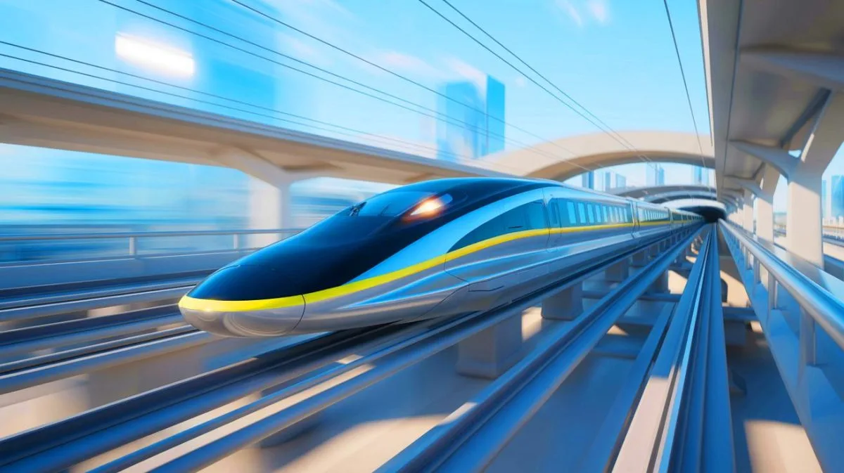 Illustration de la vitesse record du train à lévitation magnétique Maglev atteignant 603 km/h.