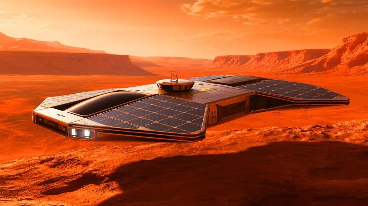 Illustration de l'engin innovant MAGGIE explorant la planète Mars.
