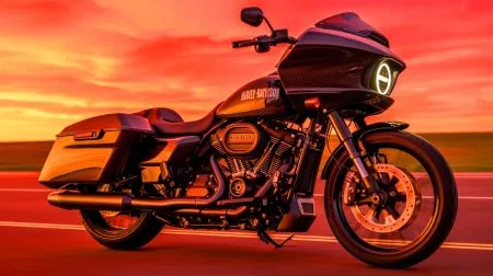 Illustration de la Harley-Davidson CVO Road Glide RR 2025 avec son design audacieux.