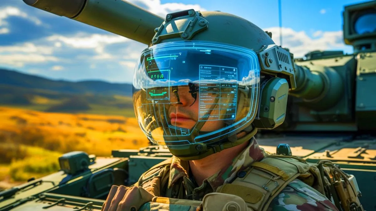 Illustration de casques de réalité augmentée pour équipages de véhicules blindés développés par l'armée chinoise.