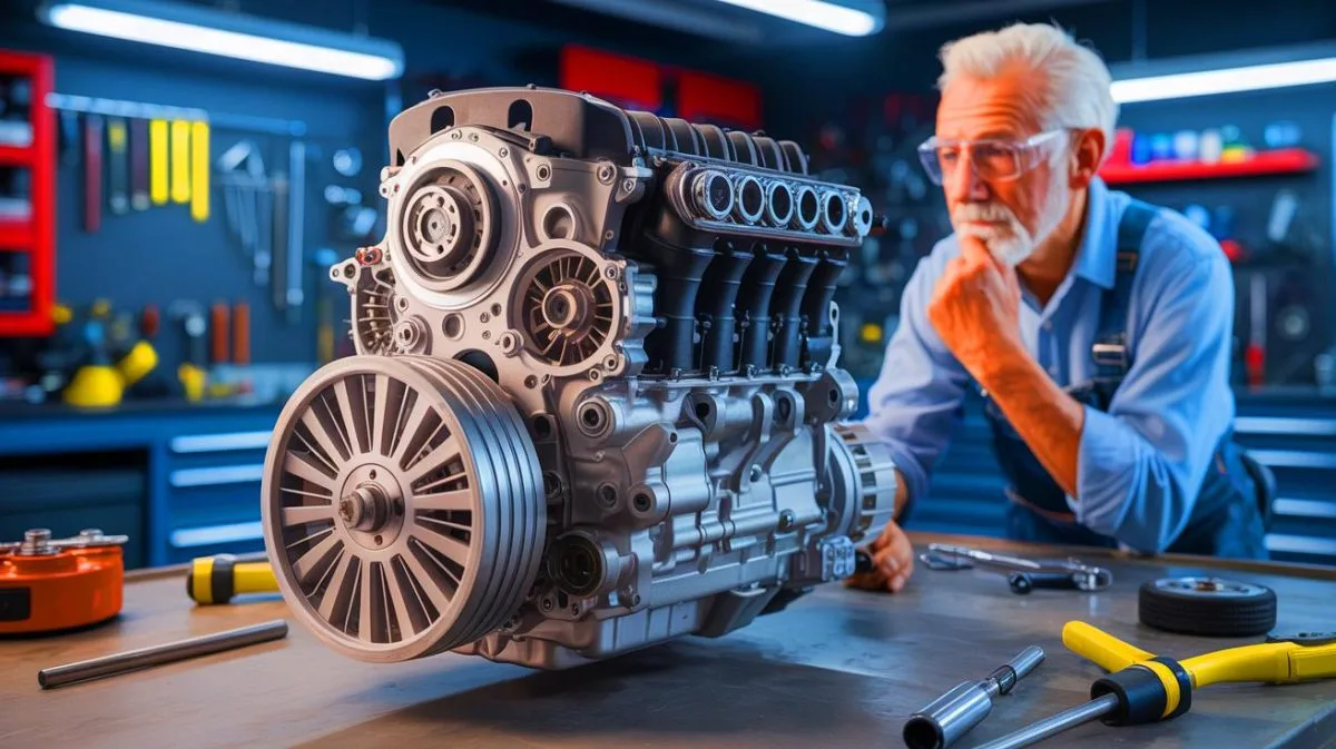Illustration de l'invention révolutionnaire de Maurice Saint-Germain : un moteur sans vilebrequin.