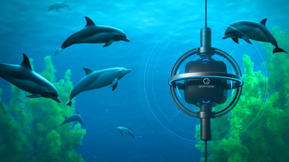 Illustration de l'innovation acoustique utilisant le graphène pour les communications sous-marines.