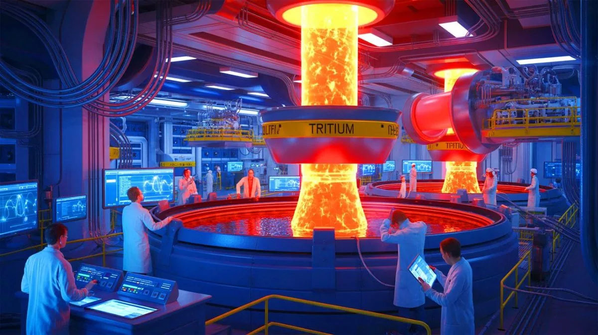 Illustration de la transformation des déchets nucléaires en tritium pour les réacteurs à fusion.